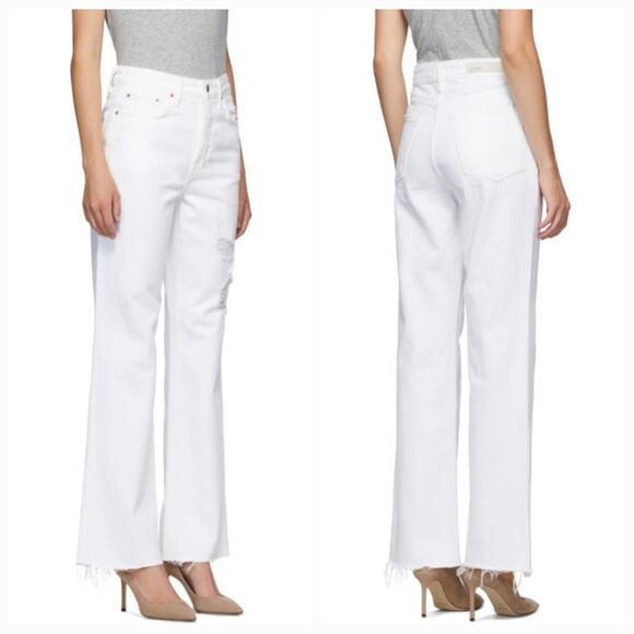 GRLFRND Dawn Ripped High Waist Wide Leg Jeans in White Size 30